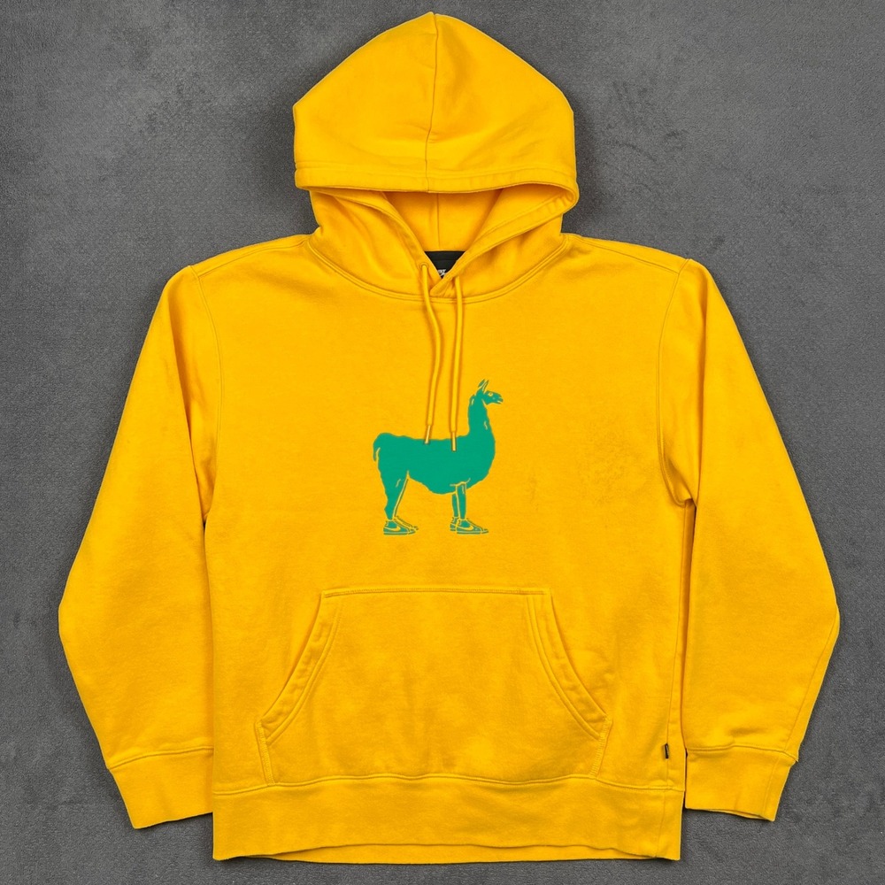 Nike SB Llama Fleece Skate Hoodie Mens Small Yellow Pullover Graphic Sweatshirt